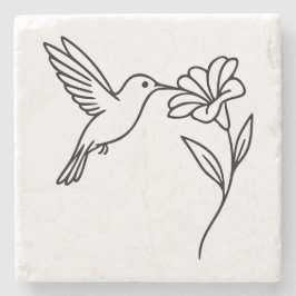 Hummingbird and Flower – Minimalist Black Line Art Stenunderlägg