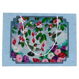 Hummingbird and Flowers Blue