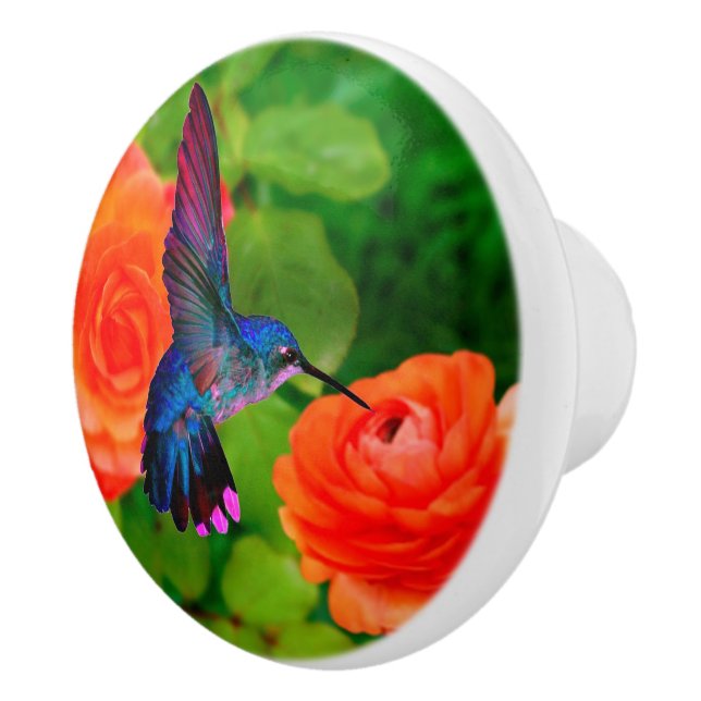 Hummingbird and Flowers Ceramic Knob Knopp (Höger)
