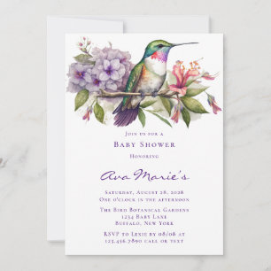 Hummingbird and Flowers Girl Baby Shower Inbjudningar