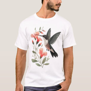 Hummingbird and Flowers - Minimalist Art T Shirt