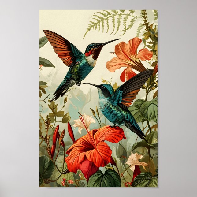 Hummingbird and Flowers: Vintage Poster (Framsidan)