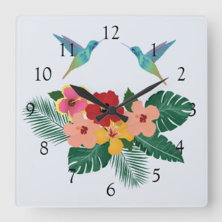Hummingbird and Flowers Wall Clock Fyrkantig Klocka