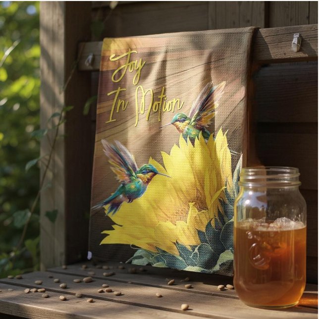 Hummingbird Art & Solrosfoto Mix Kökshandduk (kitchen towel hangs from board)