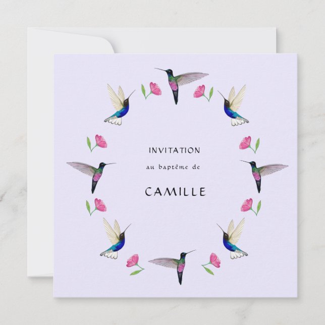 Hummingbird Baptism med foto Inbjudningar (Framsida)