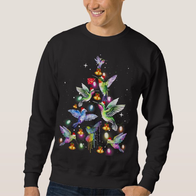 Hummingbird Bära Santa Julgran Lighting Ugl Lång Ärmad Tröja (Framsida)