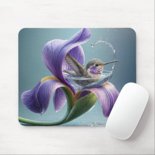 Hummingbird Bathing in an Iris Blommar Musmatta