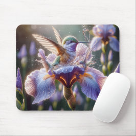 Hummingbird Bathing in an Iris Blommar Musmatta