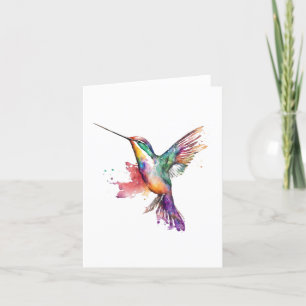 Hummingbird Bird B Porträtt i Watercolor & Pen Helgkort