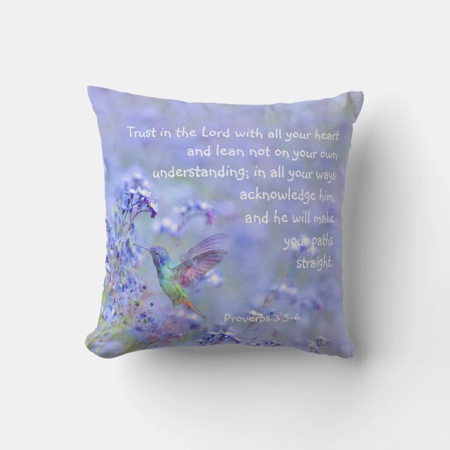 Hummingbird Bird Blue Garden Blommigt BibleScriptu Kudde (Framsida)
