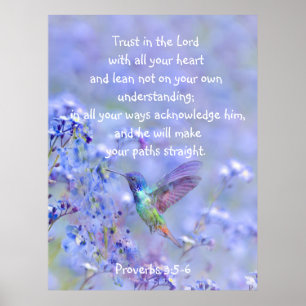 Hummingbird Bird Blue Garden Blommigt BibleScriptu Poster