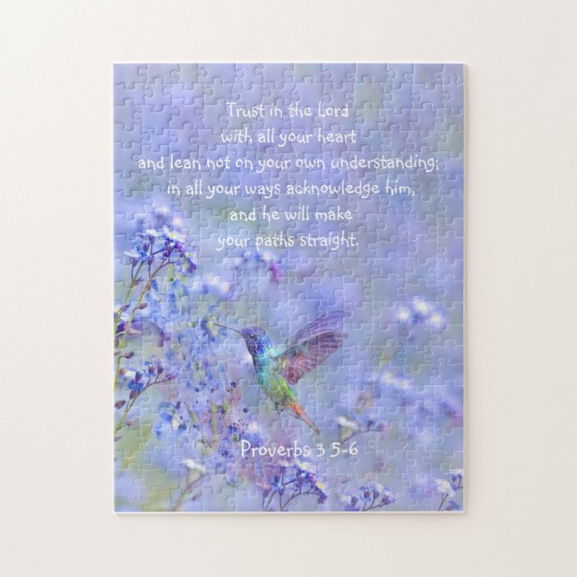 Hummingbird Bird Blue Garden Blommigt BibleScriptu Pussel (Vertikal)