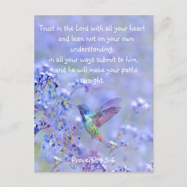 Hummingbird Bird Blue Garden Flower BibleScripture Vykort (Framsida)