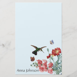 Hummingbird Bird Butterfly Flower Stationery Brevpapper