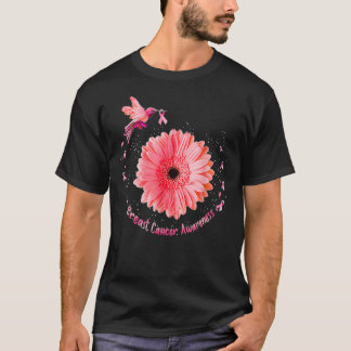 Hummingbird Bird Pink Daisy Breast Cancer Awarenes T Shirt