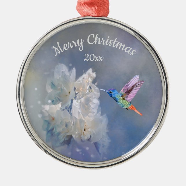 Hummingbird Bird White Garden Flower jul jul Julgransprydnad Metall (Framsidan)