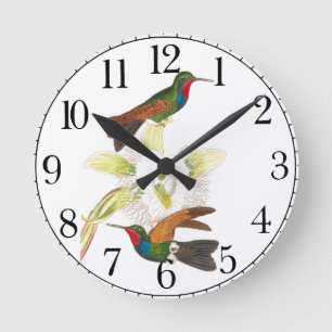 Hummingbird Bird Wildlife Blommigt Wall Clock Rund Klocka