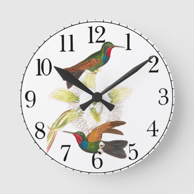 Hummingbird Bird Wildlife Blommigt Wall Clock Rund Klocka (Framsida)