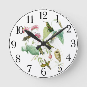 Hummingbird Bird Wildlife Blommigt Wall Clock Rund Klocka