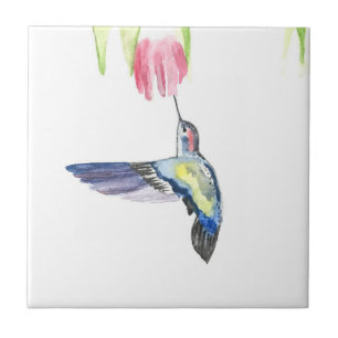 Hummingbird Bird Wildlife Watercolor Colorful Kakelplatta