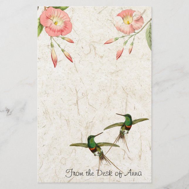Hummingbird Birds Blommigt Animals Stationery Brevpapper (Framsida)
