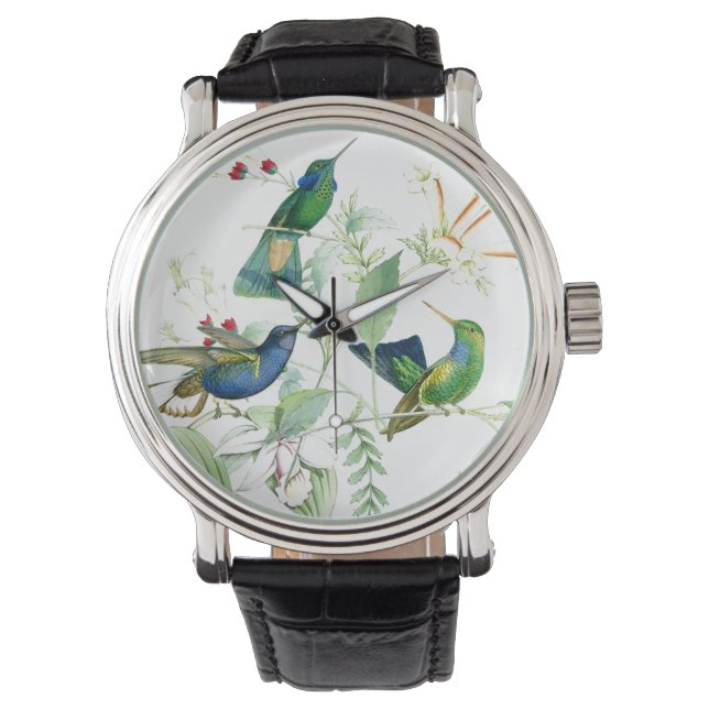 Hummingbird Birds Wildlife Blommigt Flowers Watch Armbandsur (Framsida)