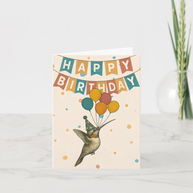Hummingbird Birthday Card - Flygande Party Kort (Framsida)