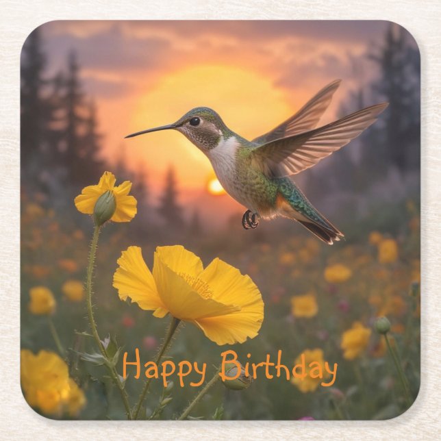 Hummingbird Birthday Underlägg Papper Kvadrat (Framsidan)