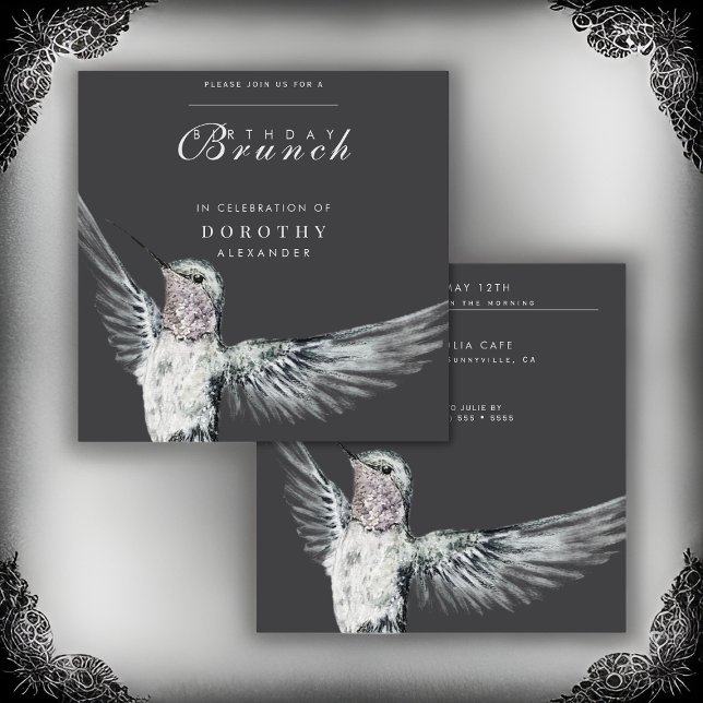 Hummingbird Black and White ANY Birthday Brunch Inbjudningar (Skapare uppladdad)