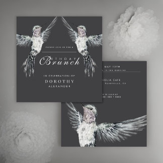 Hummingbird Black and White ANY Birthday Brunch Inbjudningar