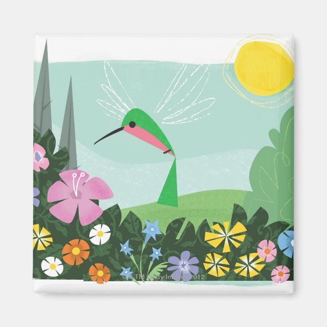 Hummingbird bland blommor magnet (Framsidan)