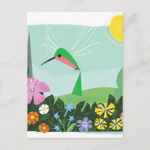 Hummingbird bland blommor vykort