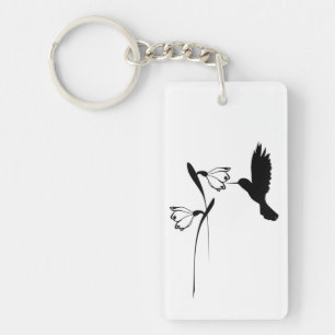 Hummingbird- & blommaSilhouette Keychain