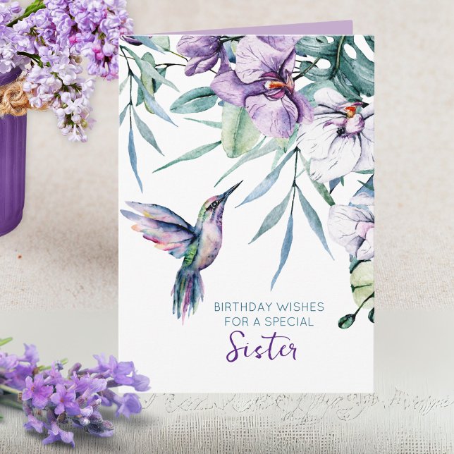 Hummingbird Blommigt Anpassningsbar text valfri Ti Kort (With customizable text this pretty card is perfect for any female and any occasion!)