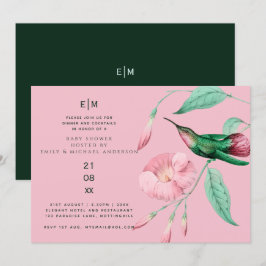 Hummingbird Blommigt Baby Par Shower Modern Inbjudningar