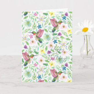 Hummingbird blommigt Birday Card Kort