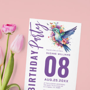 Hummingbird Blommigt Bouquer Födelsedagsfest Inbjudningar