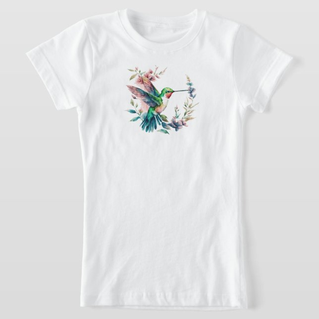 Hummingbird Blommigt Bouquet Födelsedagsfest T Shirt (Laydown)