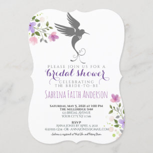 Hummingbird Blommigt Elegant Lilac Möhippa Inbjudningar