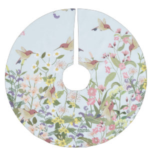 Hummingbird Blommigt Garden Vintage Illustration Julgransmatta Borstad Polyester