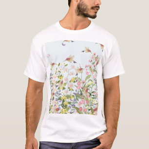 Hummingbird Blommigt Garden Vintage Illustration T Shirt