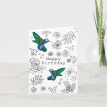 Hummingbird-Blommigt-Hummingbird-kort i grattis på