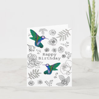 Hummingbird-Blommigt-Hummingbird-kort i grattis på Kort