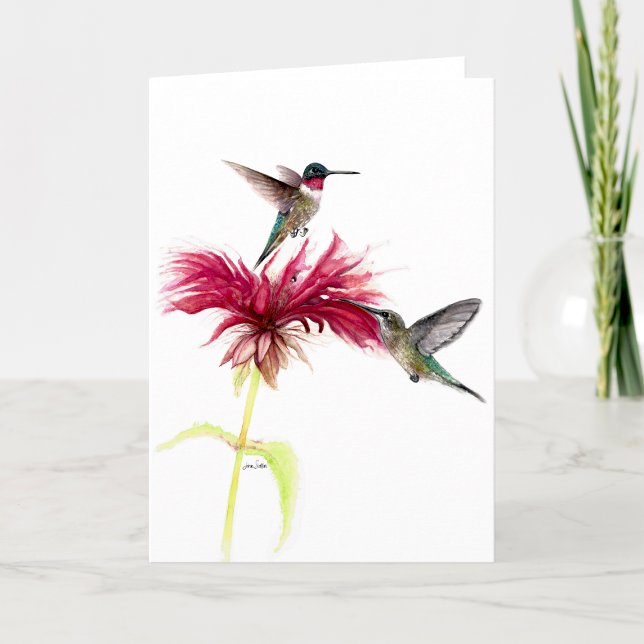 Hummingbird Blommigt Vattenfärg, tom Hälsning elle Tack Kort (Hummingbirds Floral Watercolor Blank Thank You Card by Jenn Steffen Art)