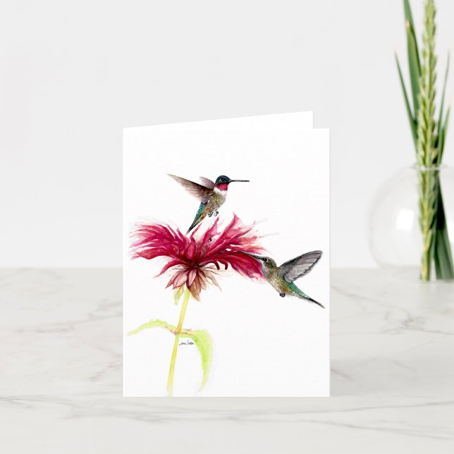 Hummingbird Blommigt Vattenfärganteckning Tack Kort (Hummingbirds Floral Watercolor Note Thank You Card by Jenn Steffen Art)