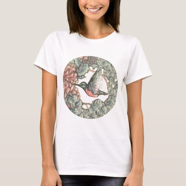 Hummingbird & blommor tee shirt (Framsida)
