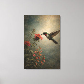 Hummingbird Bloom | Floral Bird Print | Stretched Canvastryck