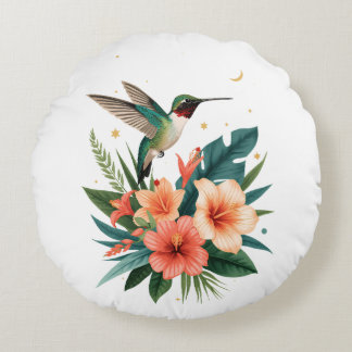Hummingbird Bloom Round Pillow Rund Kudde