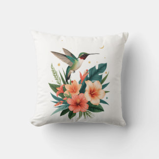 Hummingbird Bloom Throw Pillow Kudde