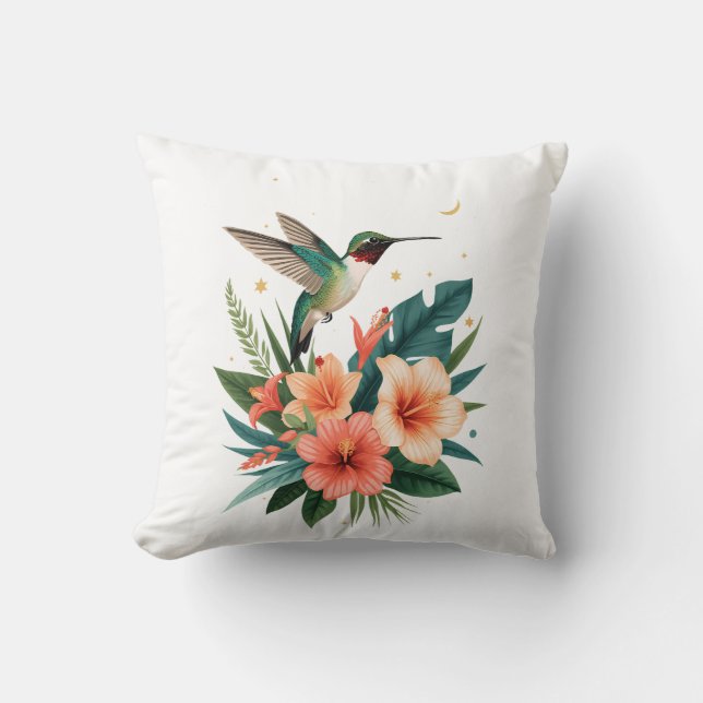 Hummingbird Bloom Throw Pillow Kudde (Framsida)